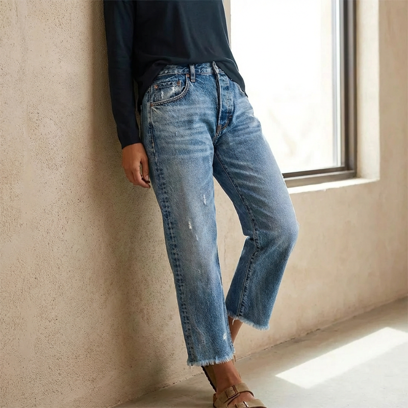 Women's Denim Straight Leg Jeans | Comfortable Retro Casual Jeans
