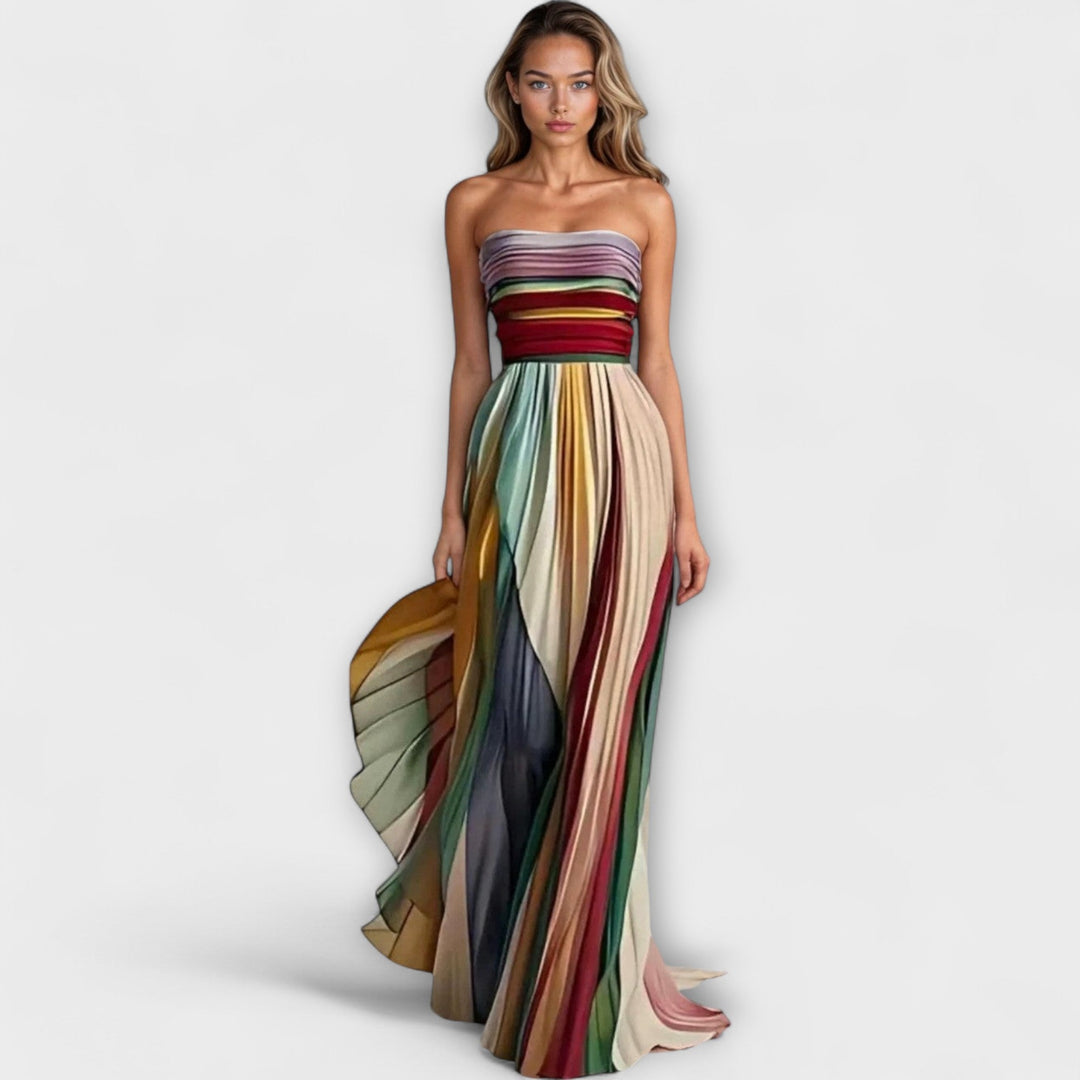 Avery | Pleated Rainbow Strapless Dress | Lunarafi