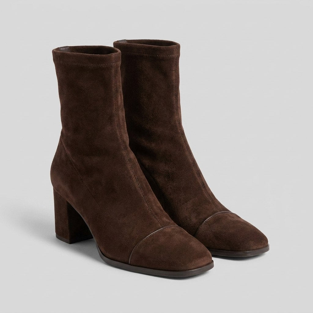 Women's Ankle Boots with Suede-Look Finish, Slip-On with High Heel