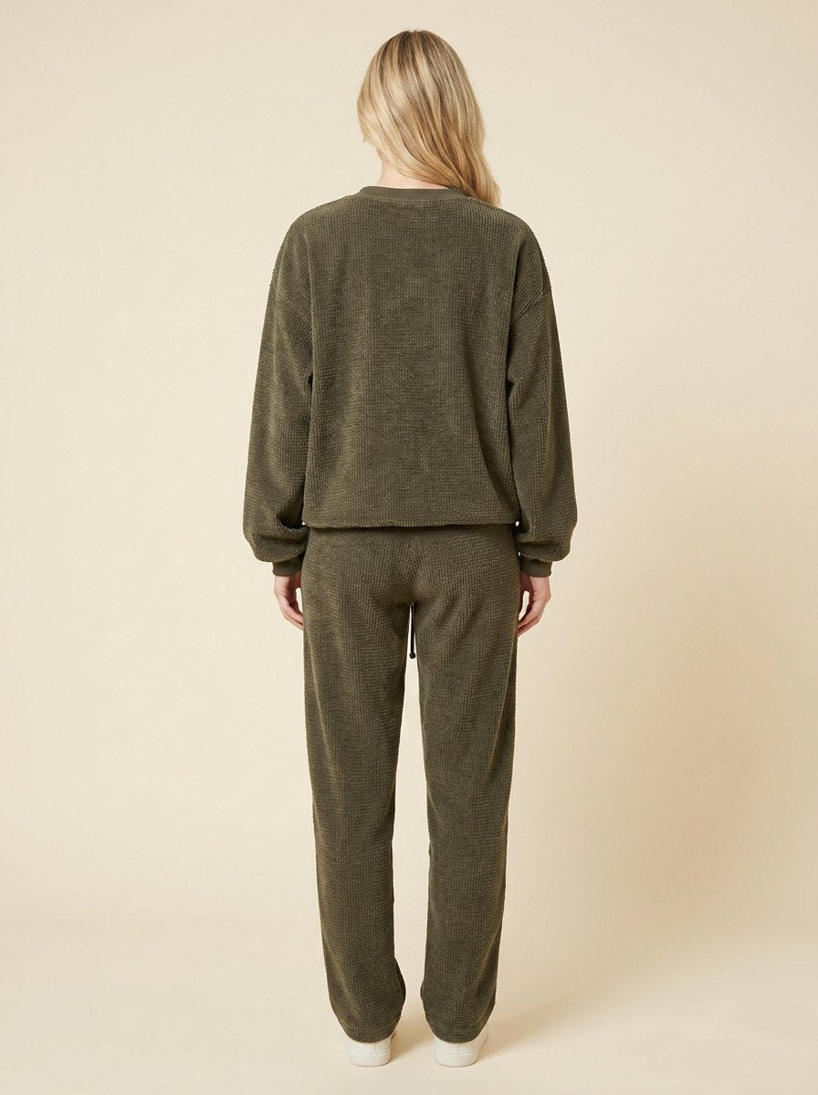 Women's Two-Piece Corduroy Set, Round-Neck Top and Trousers