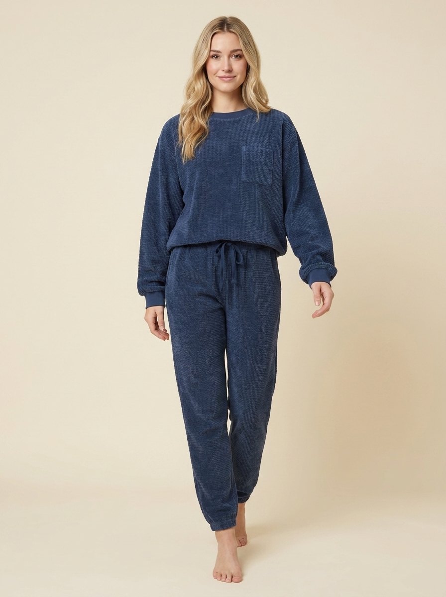 Women's Two-Piece Corduroy Set, Round-Neck Top and Trousers