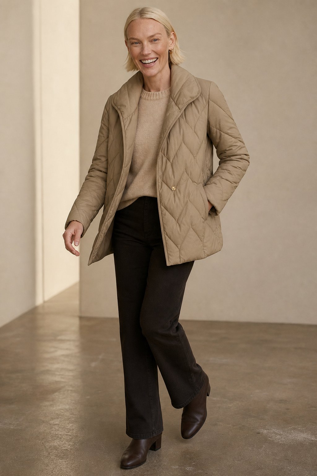 Women's Quilted Wrap Jacket with Tie Belt and Wide Lapel