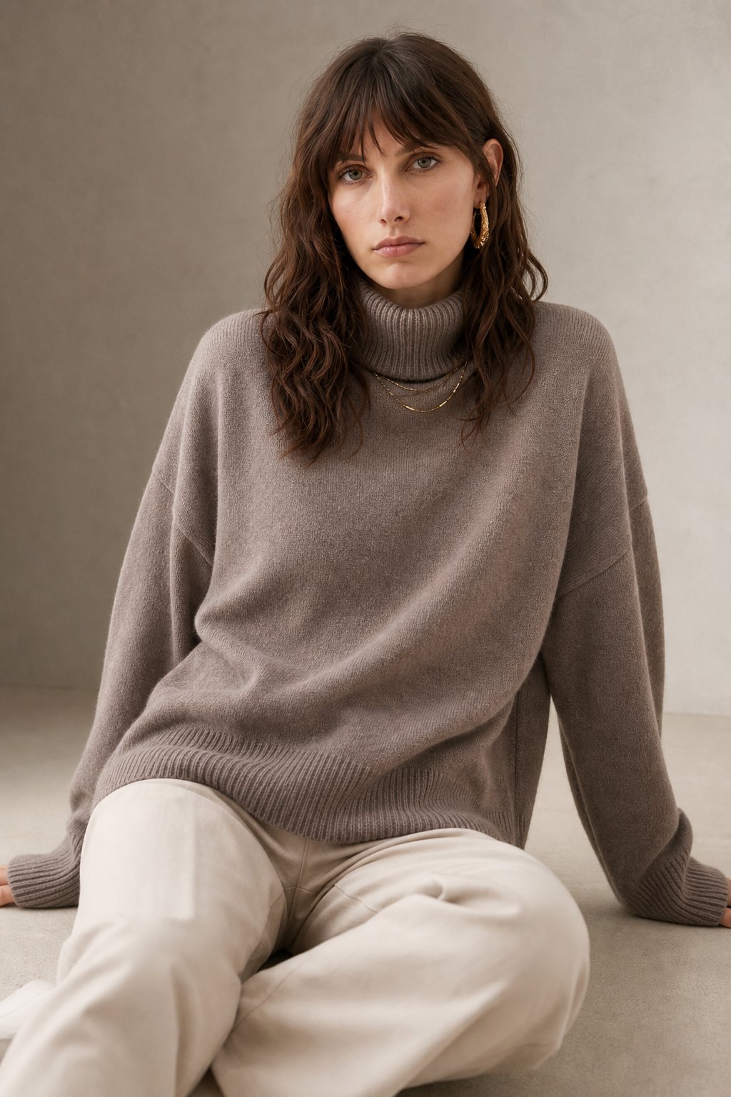 Women's Turtleneck Sweater with Long Sleeves and Drop Shoulders