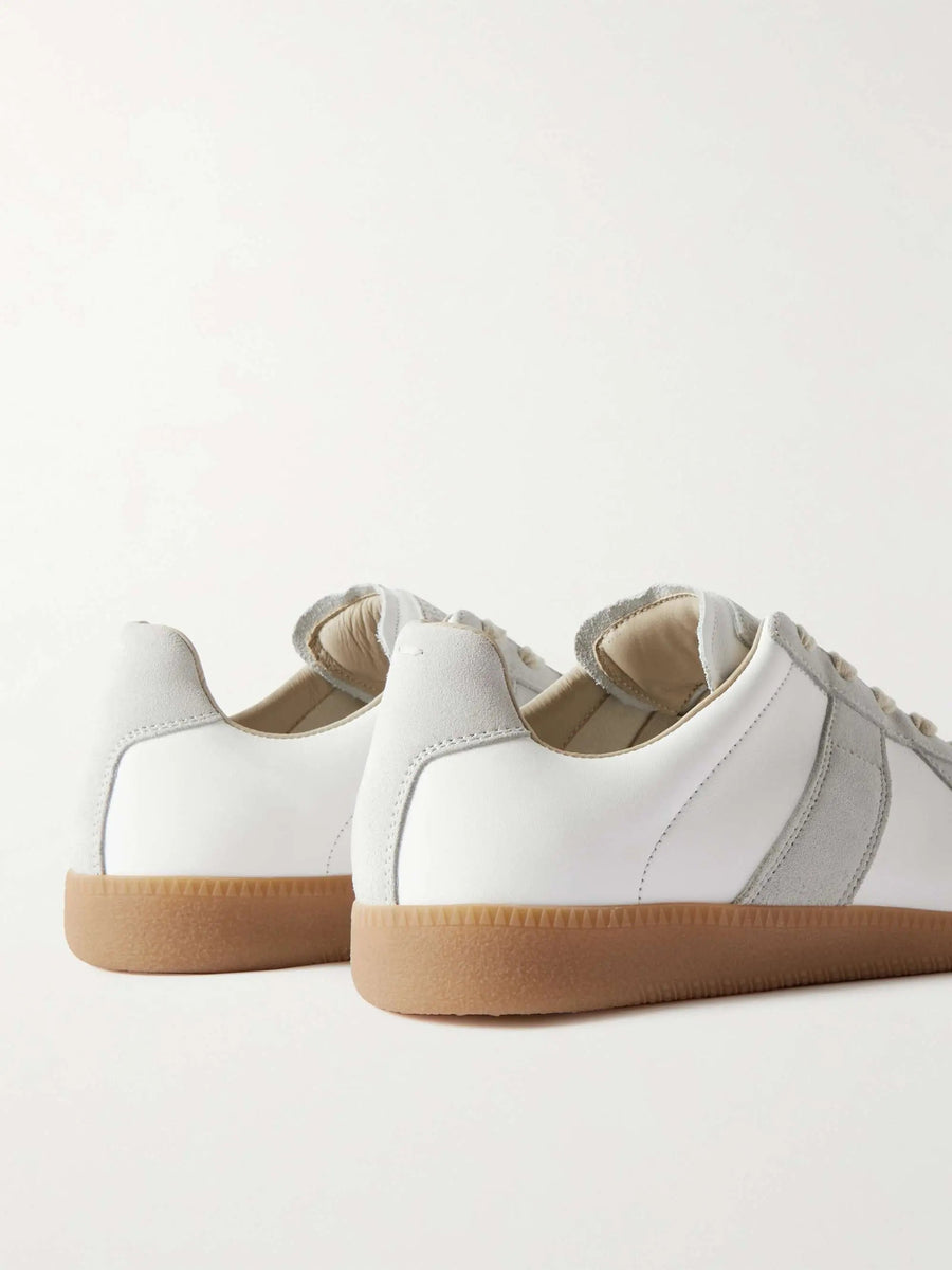 Women's White Leather and Suede Sneakers with Gum Sole