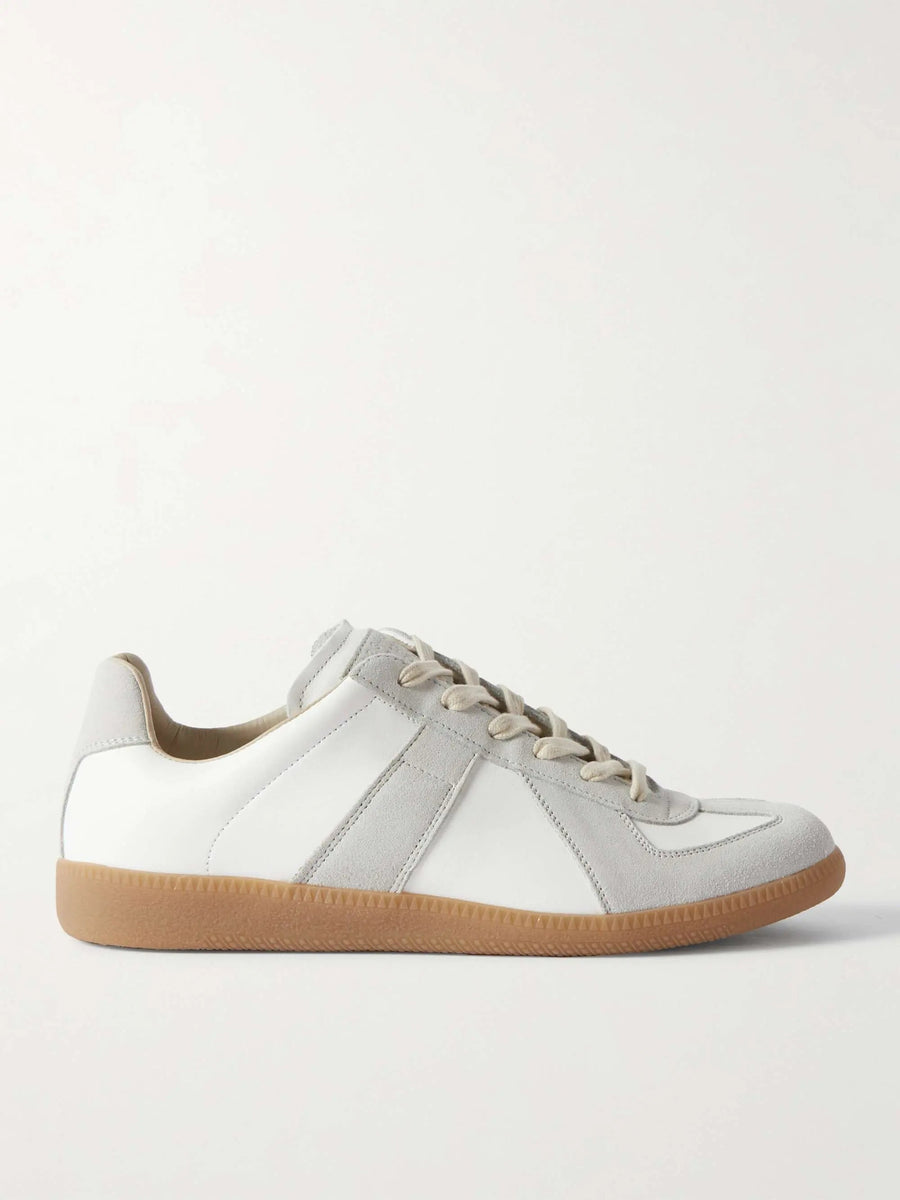 Women's White Leather and Suede Sneakers with Gum Sole