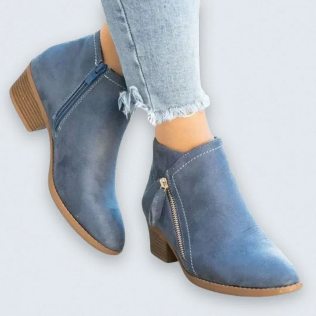 Women's Waterproof Ankle Boots with Side Zip and Block Heel