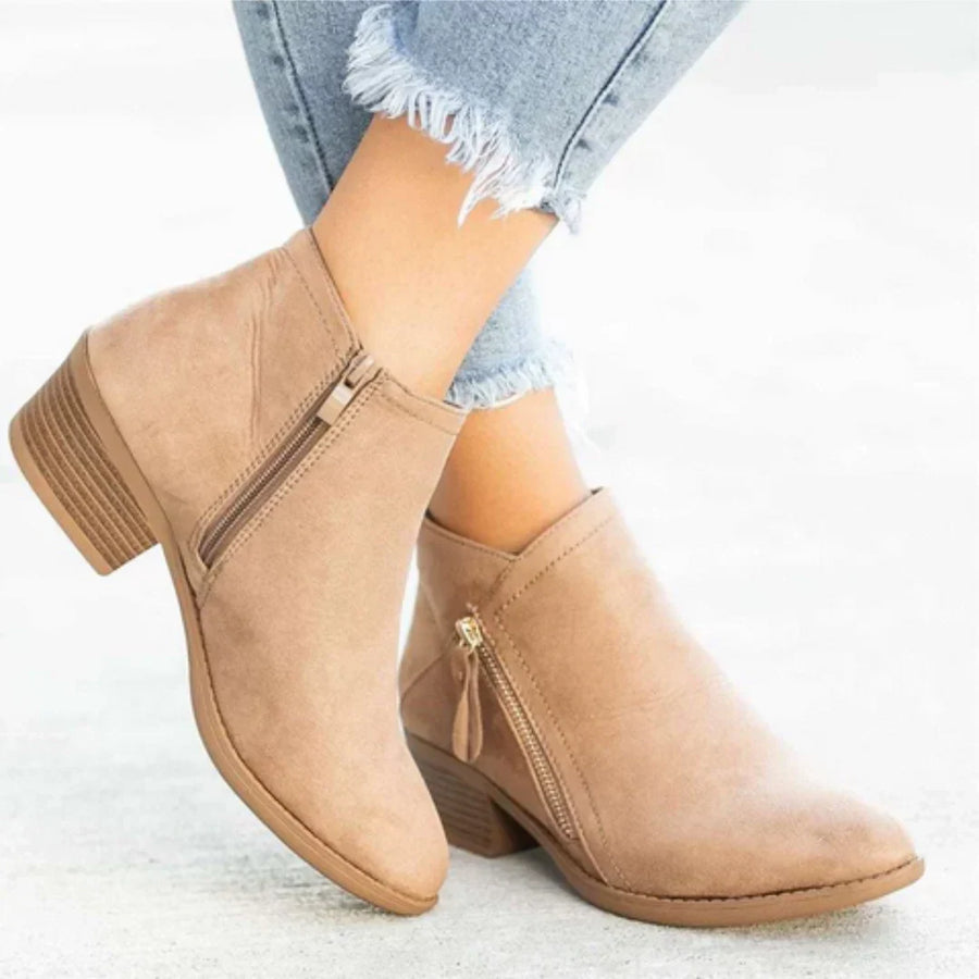Women's Waterproof Ankle Boots with Side Zip and Block Heel