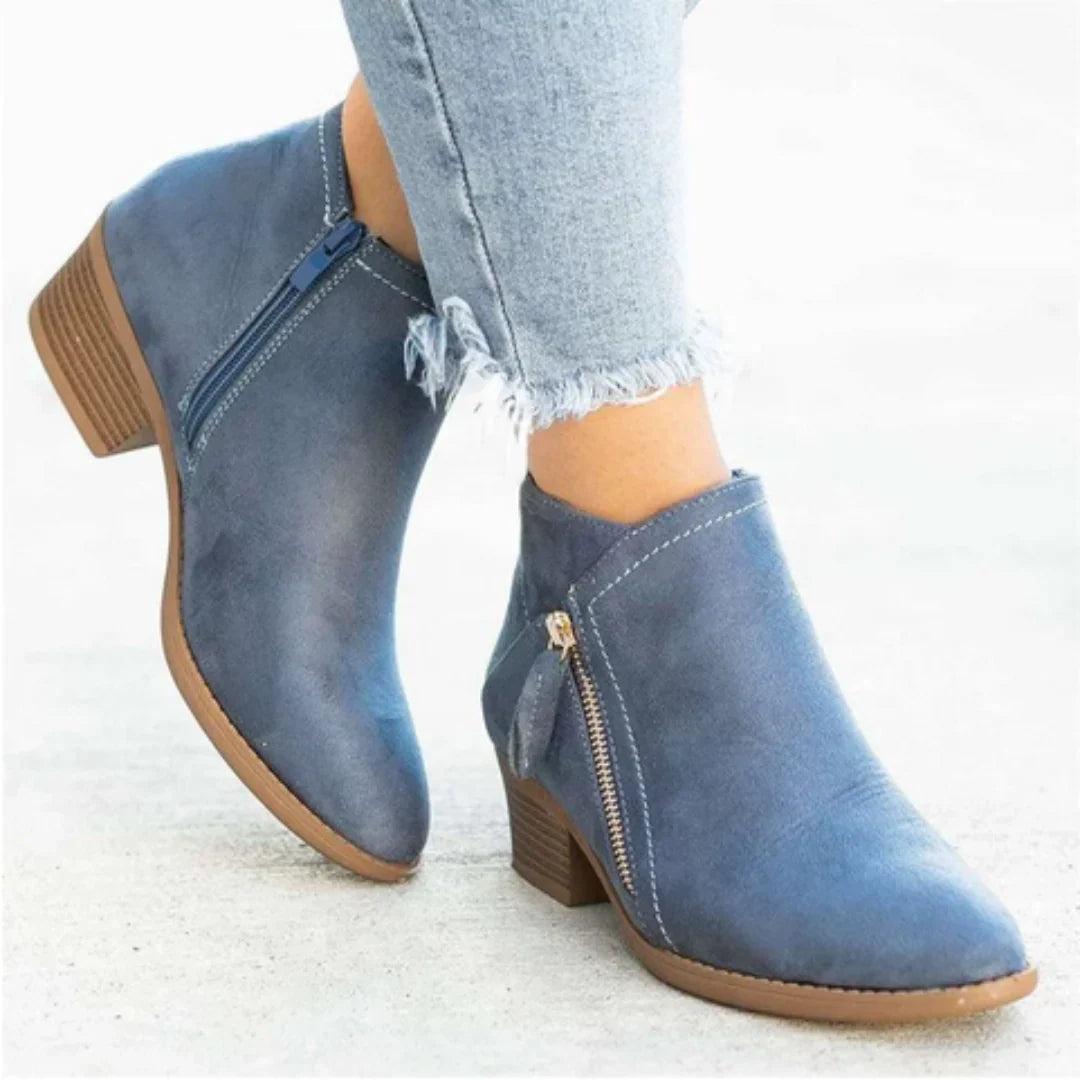 Women's Waterproof Ankle Boots with Side Zip and Block Heel
