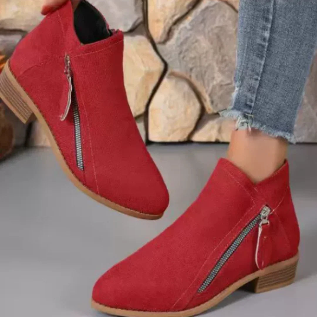 Women's Waterproof Ankle Boots with Side Zip and Block Heel