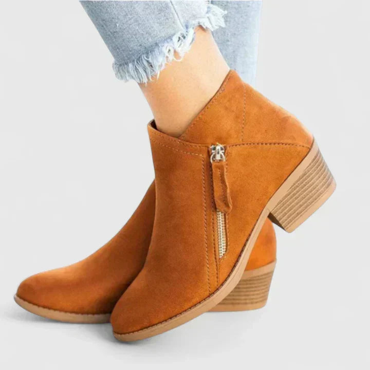 Women's Waterproof Ankle Boots with Side Zip and Block Heel