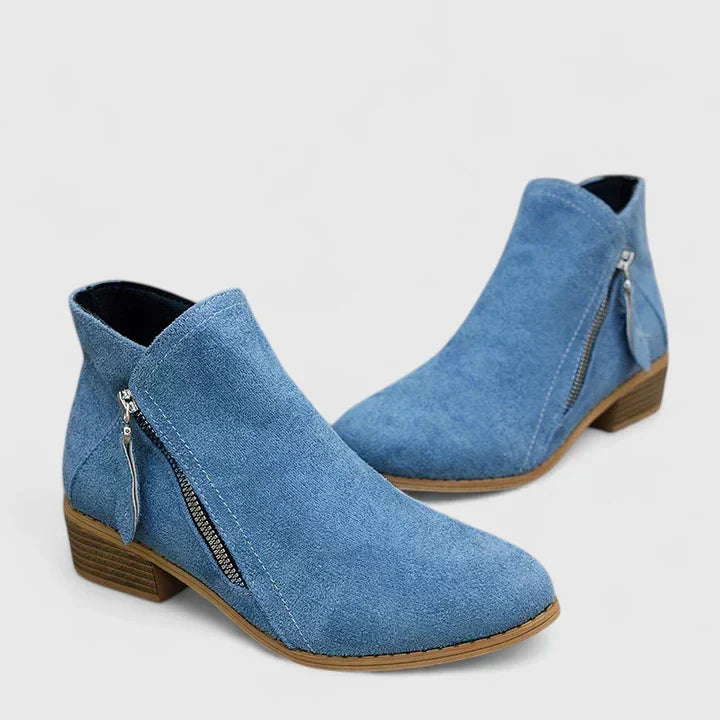Women's Waterproof Ankle Boots with Side Zip and Block Heel