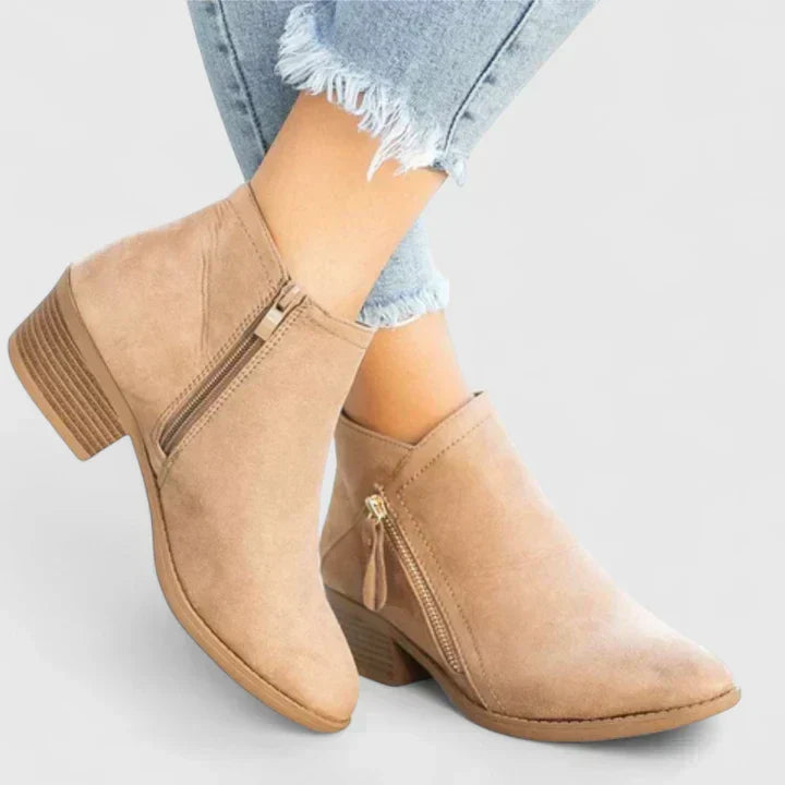 Women's Waterproof Ankle Boots with Side Zip and Block Heel