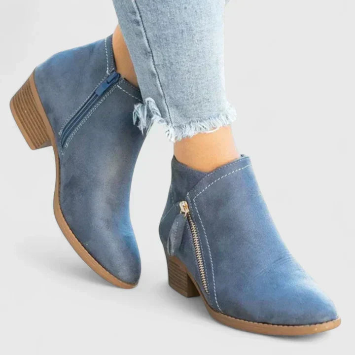 Women's Waterproof Ankle Boots with Side Zip and Block Heel