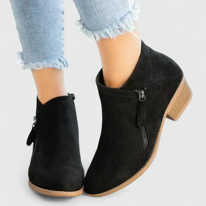 Women's Waterproof Ankle Boots with Side Zip and Block Heel