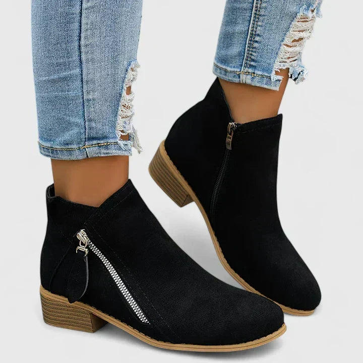 Women's Waterproof Ankle Boots with Side Zip and Block Heel
