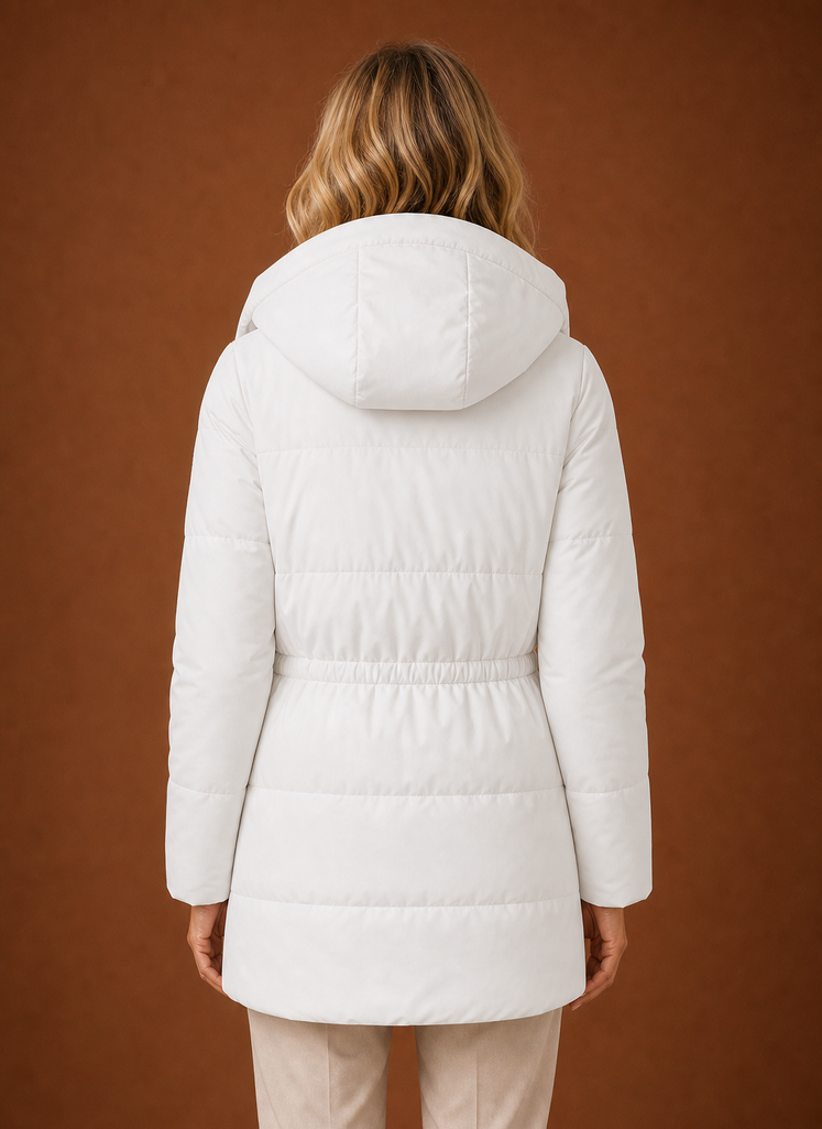 Women's Quilted Puffer Parka Jacket with Adjustable Waist and Hood