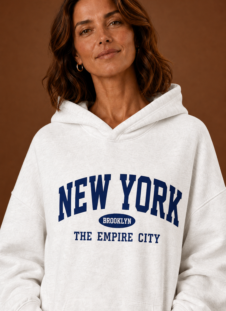 Women's Oversized Pullover Hoodie with New York Graphic Print