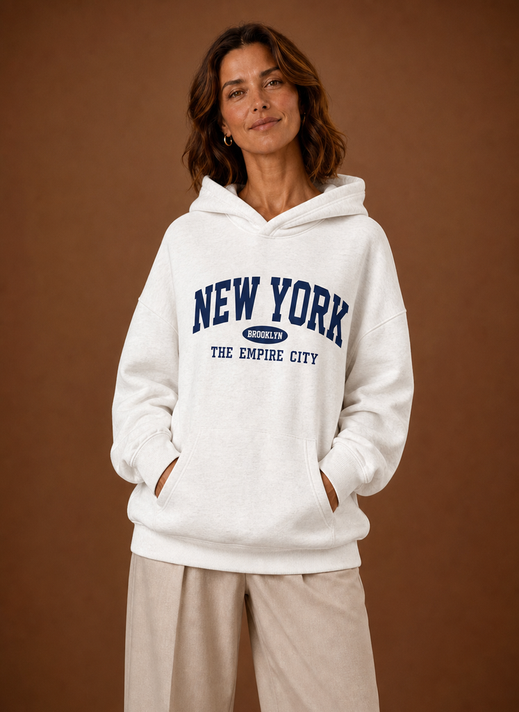 Women's Oversized Pullover Hoodie with New York Graphic Print