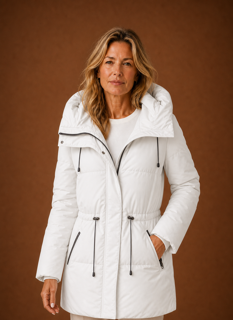 Women's Quilted Puffer Parka Jacket with Adjustable Waist and Hood