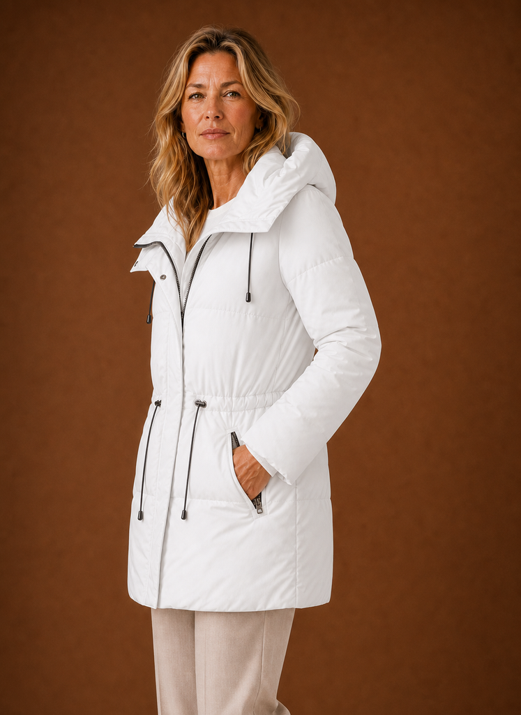 Women's Quilted Puffer Parka Jacket with Adjustable Waist and Hood