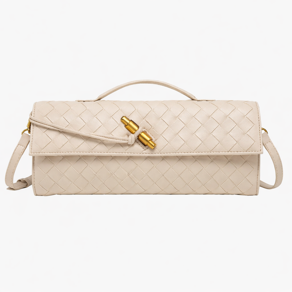 Women's Woven Leather Clutch Bag with Gold Clasp