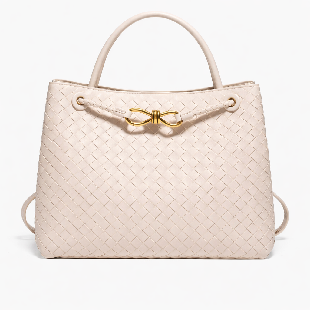 Women's Woven Faux Leather Tote Bag with Gold Clasp