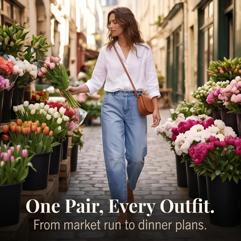 Women's High Waisted Cropped Barrel Jeans with Front Slit