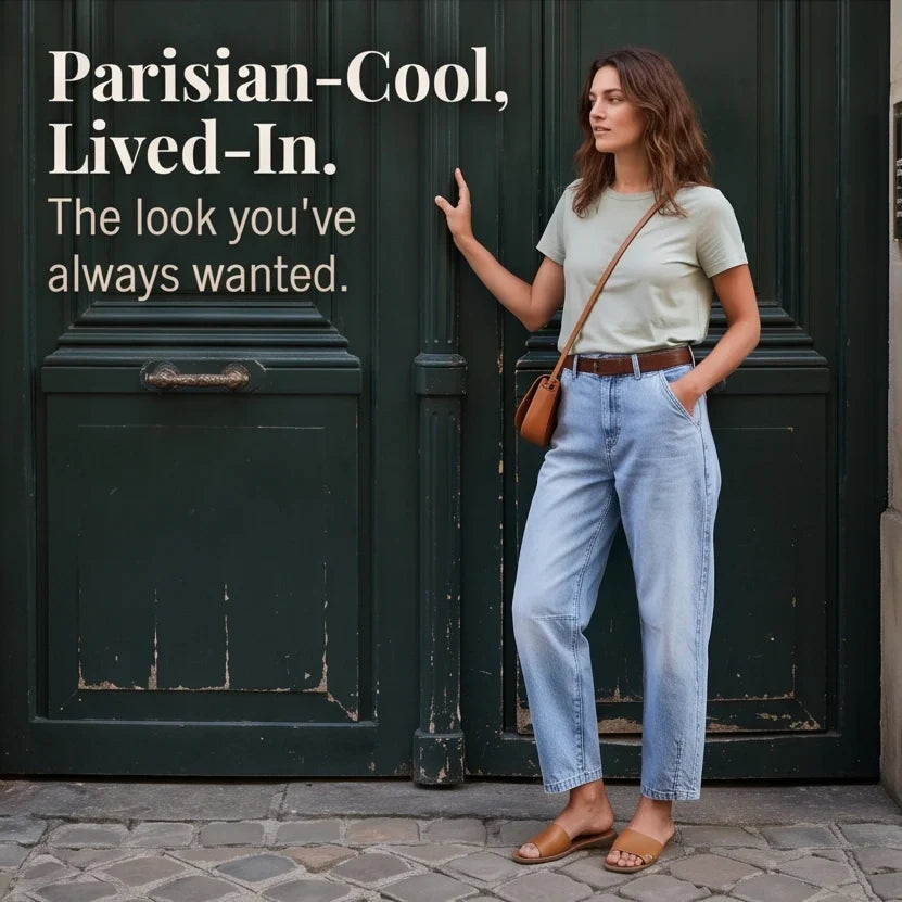 Women's High Waisted Cropped Barrel Jeans with Front Slit