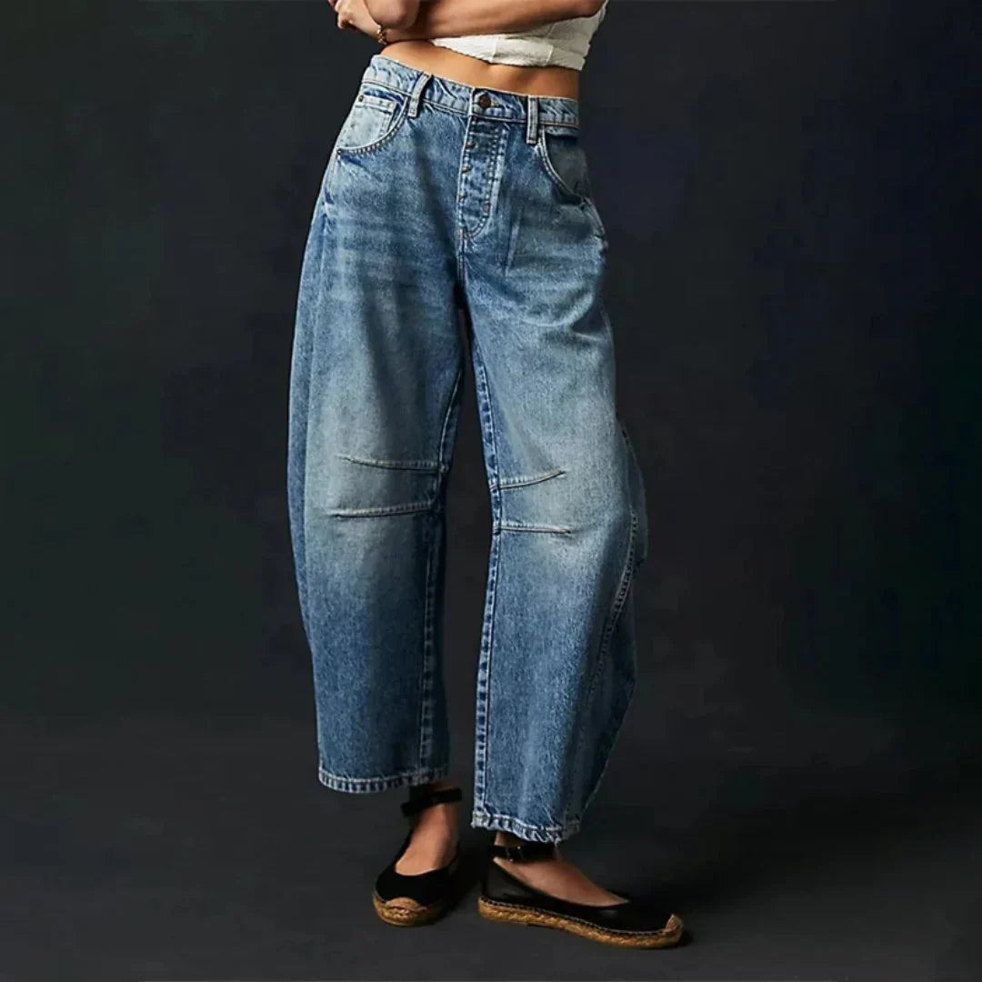Women's Mid Rise Cropped Barrel Jeans in Heavyweight Denim