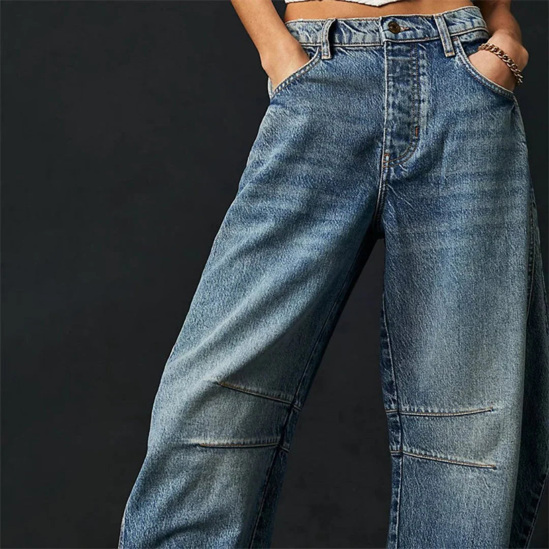 Women's Mid Rise Cropped Barrel Jeans in Heavyweight Denim