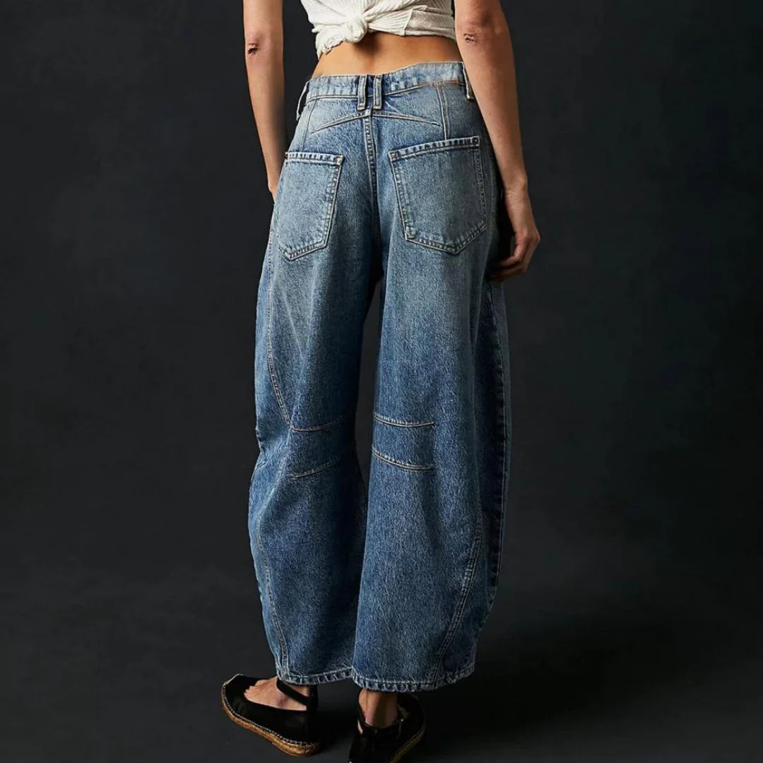 Women's Mid Rise Cropped Barrel Jeans in Heavyweight Denim