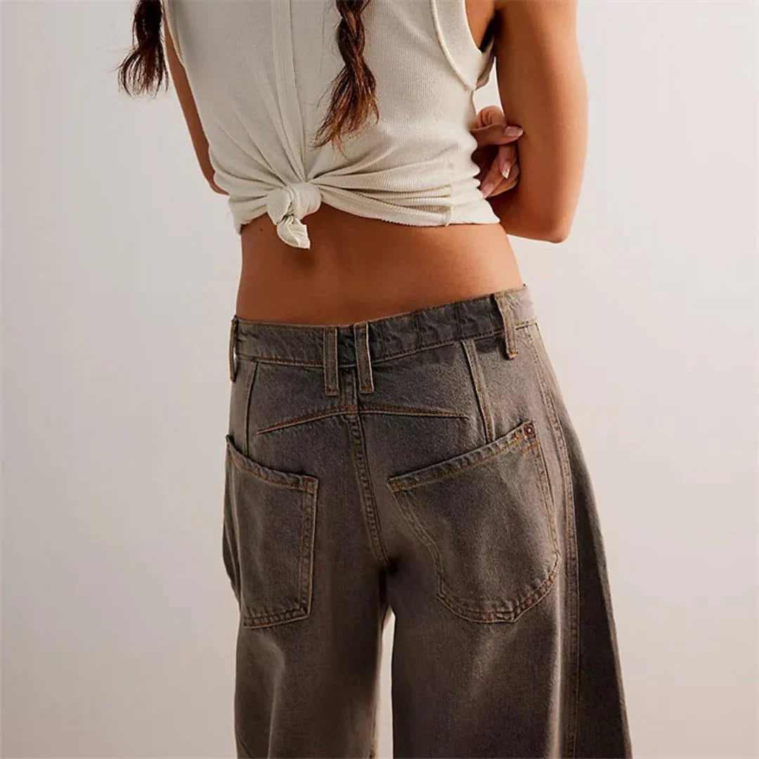 Women's Mid Rise Cropped Barrel Jeans in Heavyweight Denim