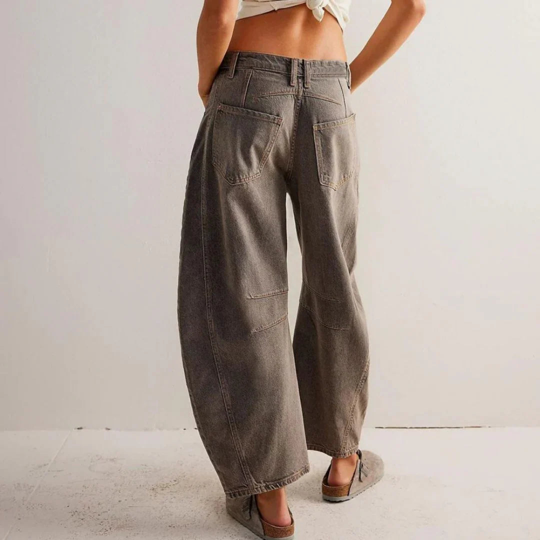 Women's Mid Rise Cropped Barrel Jeans in Heavyweight Denim