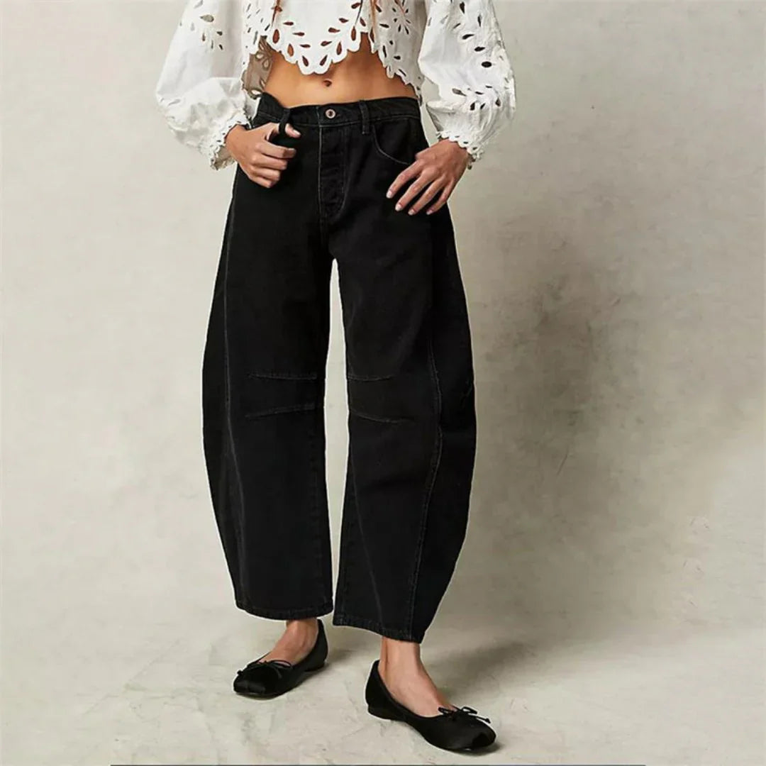 Women's Mid Rise Cropped Barrel Jeans in Heavyweight Denim