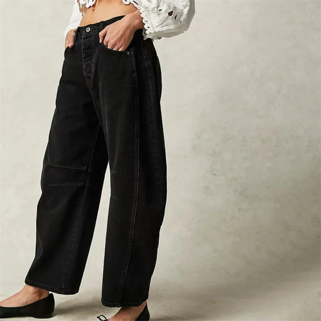 Women's Mid Rise Cropped Barrel Jeans in Heavyweight Denim