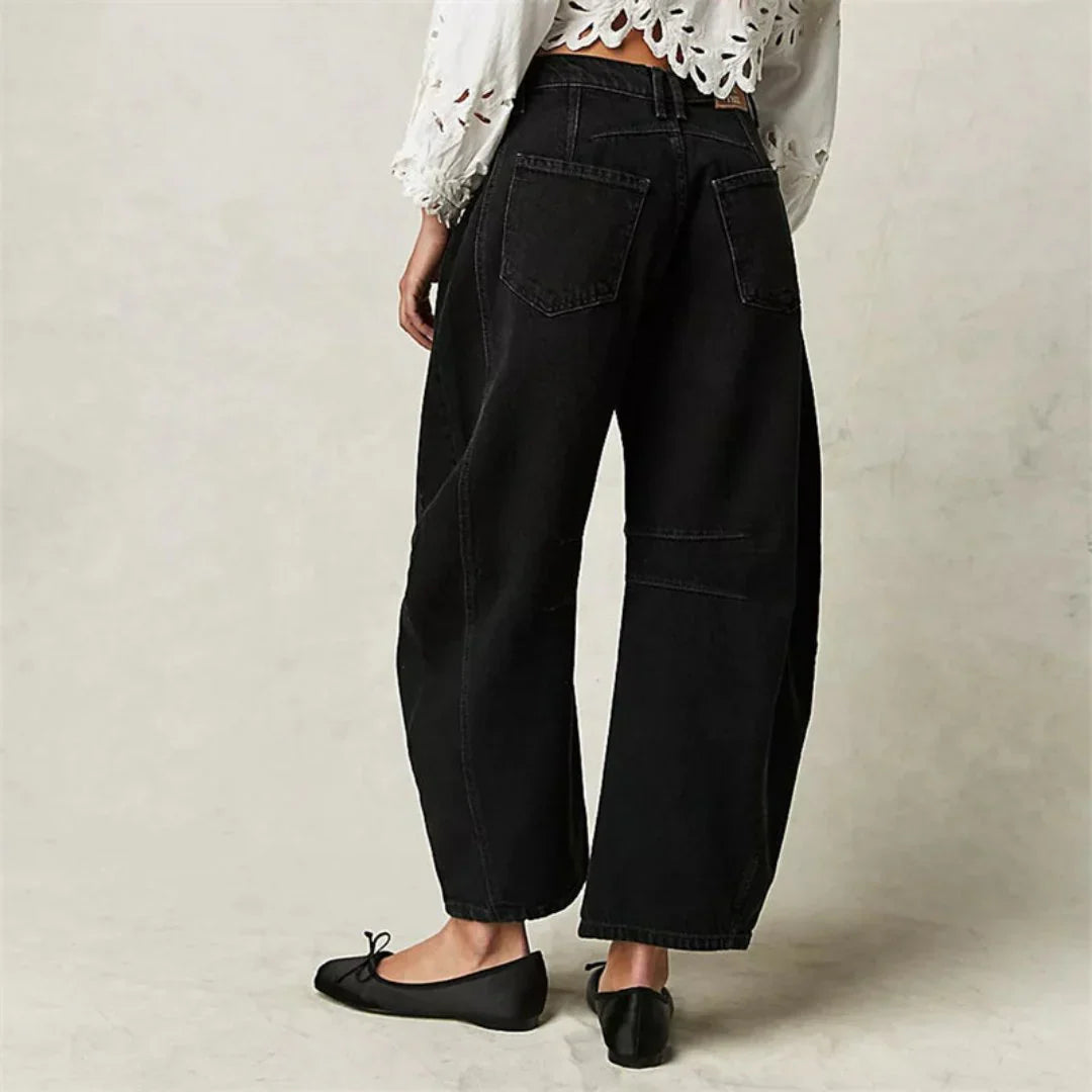 Women's Mid Rise Cropped Barrel Jeans in Heavyweight Denim