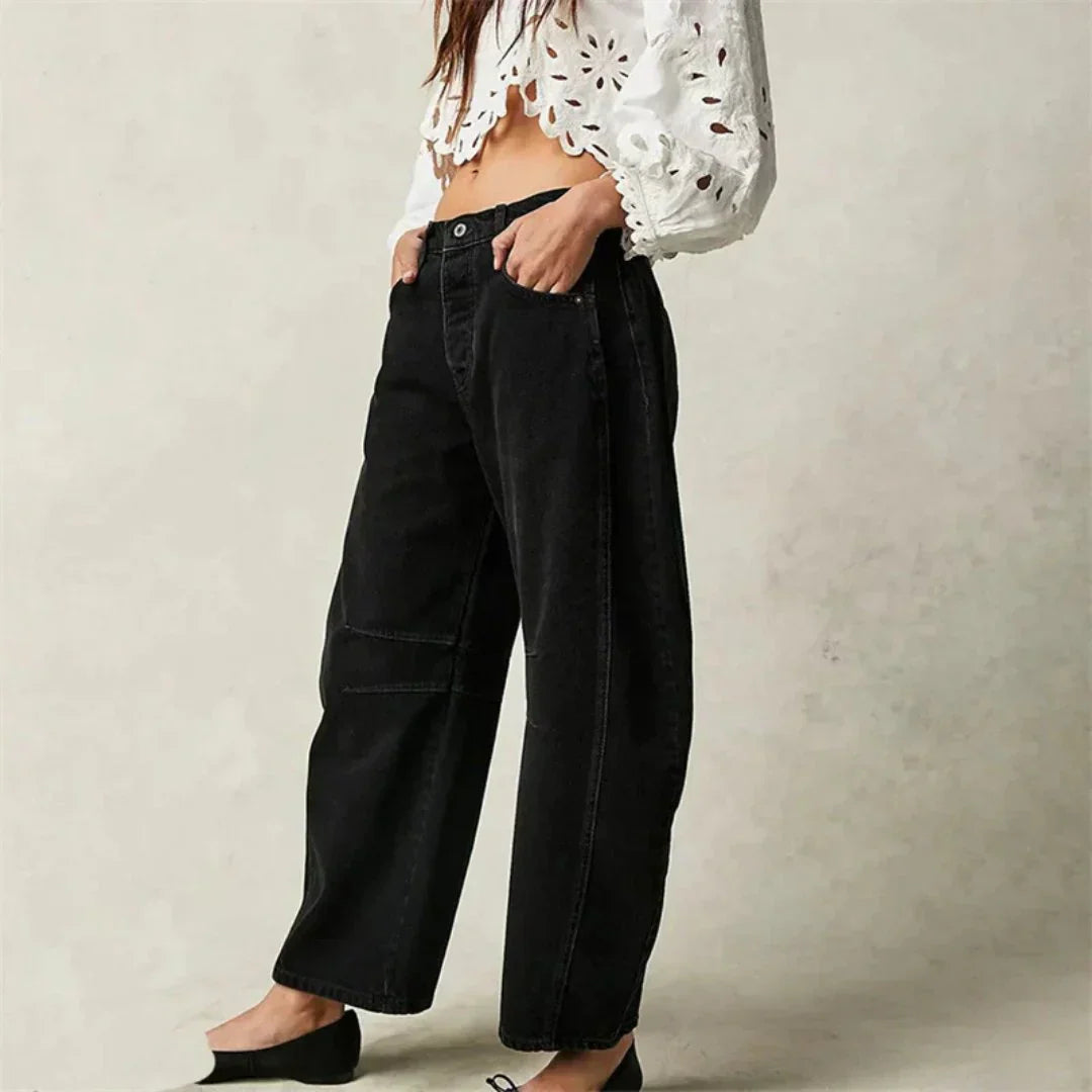 Women's Mid Rise Cropped Barrel Jeans in Heavyweight Denim