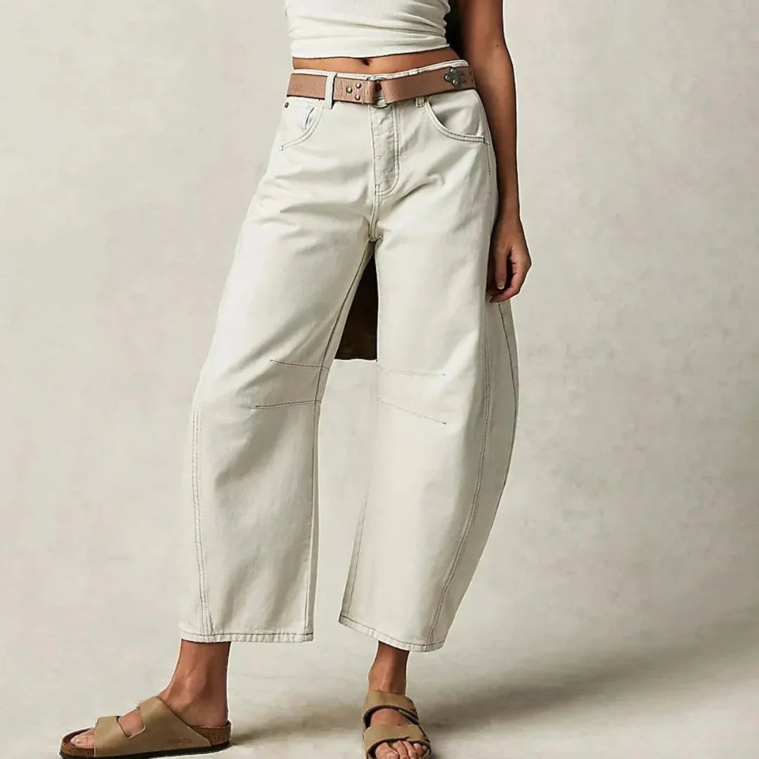 Women's Mid Rise Cropped Barrel Jeans in Heavyweight Denim