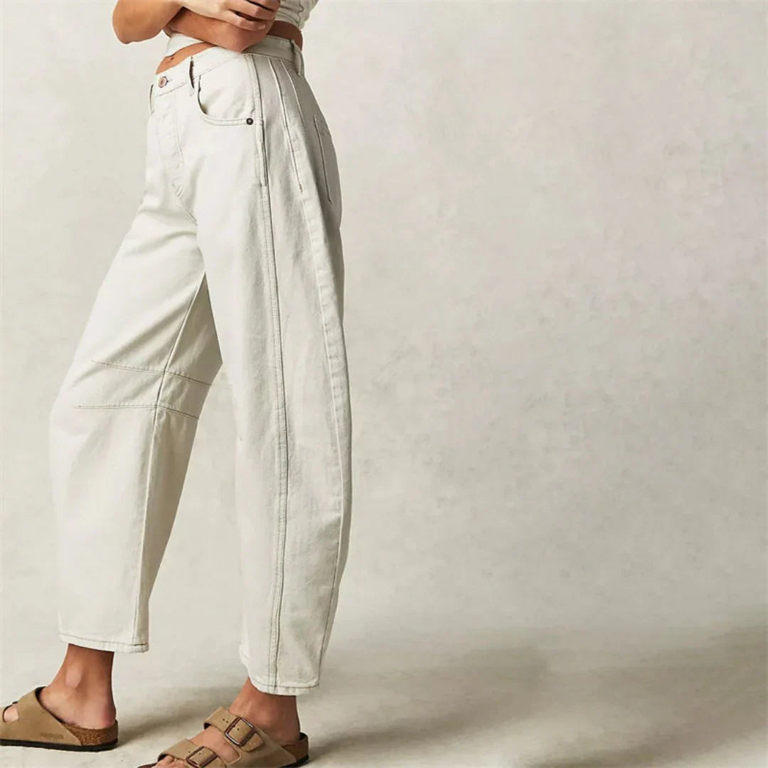 Women's Mid Rise Cropped Barrel Jeans in Heavyweight Denim
