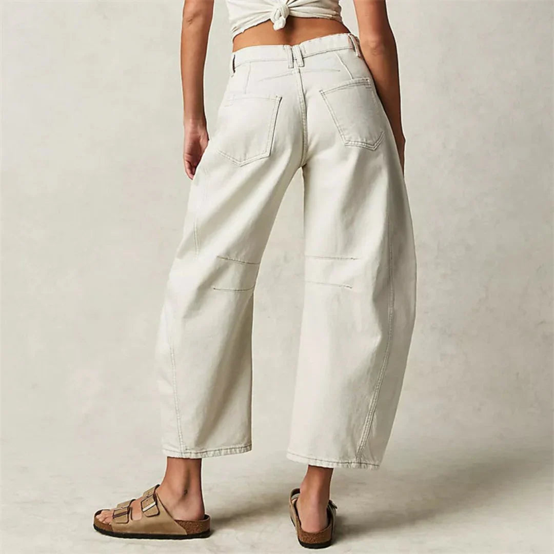 Women's Mid Rise Cropped Barrel Jeans in Heavyweight Denim