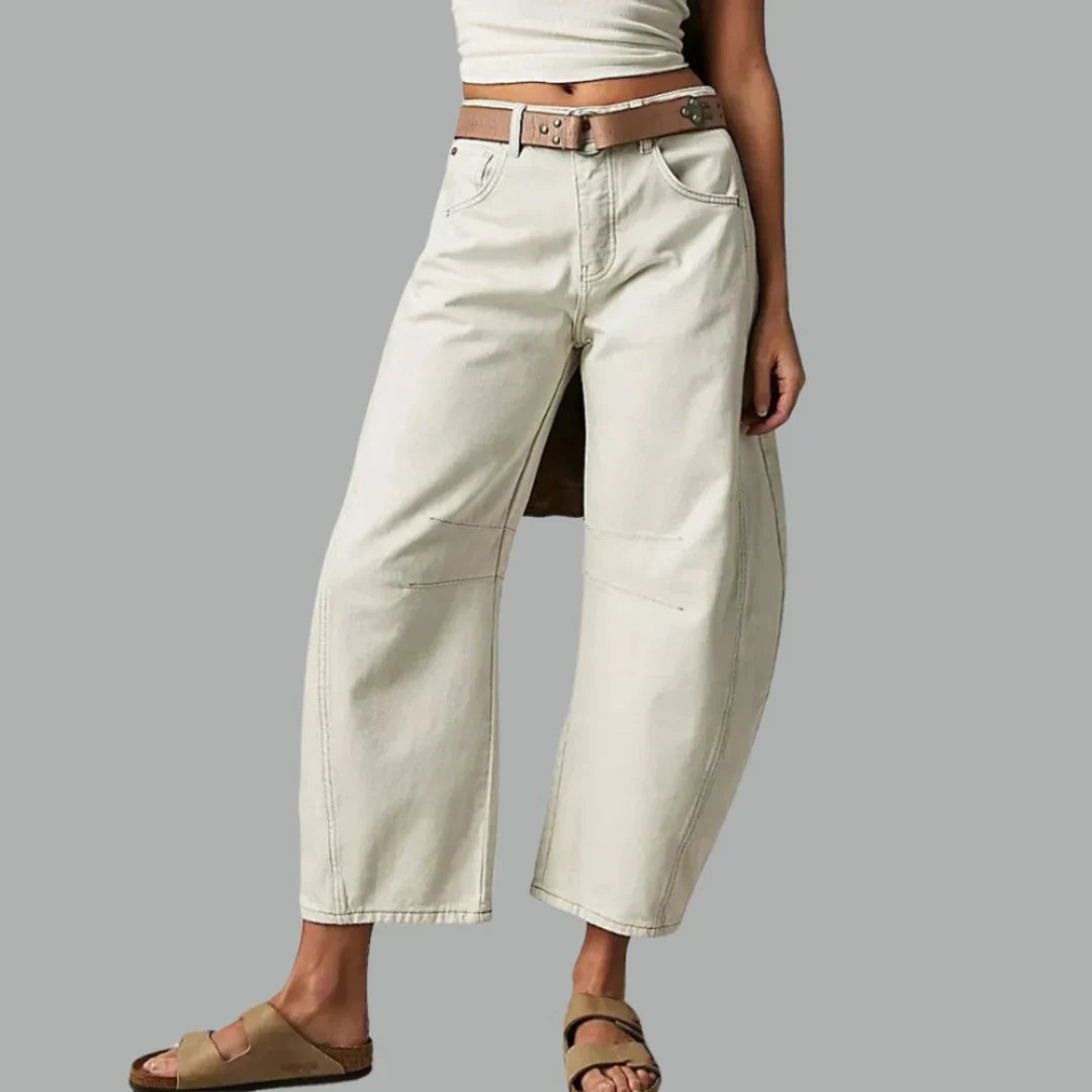 Women's Mid Rise Cropped Barrel Jeans in Heavyweight Denim