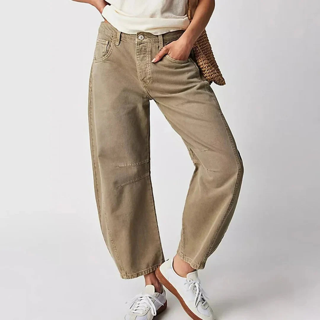 Women's Mid Rise Cropped Barrel Jeans in Heavyweight Denim