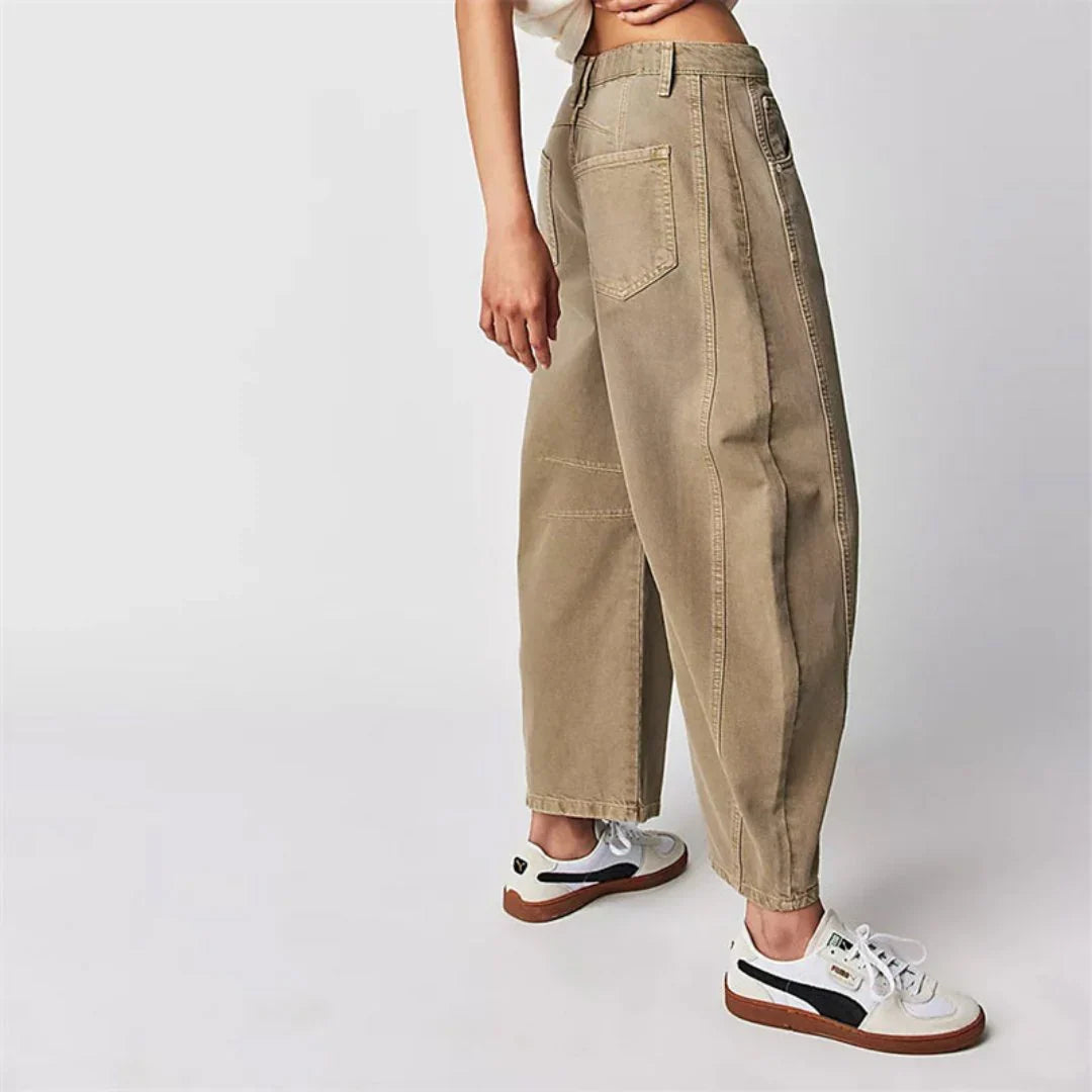 Women's Mid Rise Cropped Barrel Jeans in Heavyweight Denim
