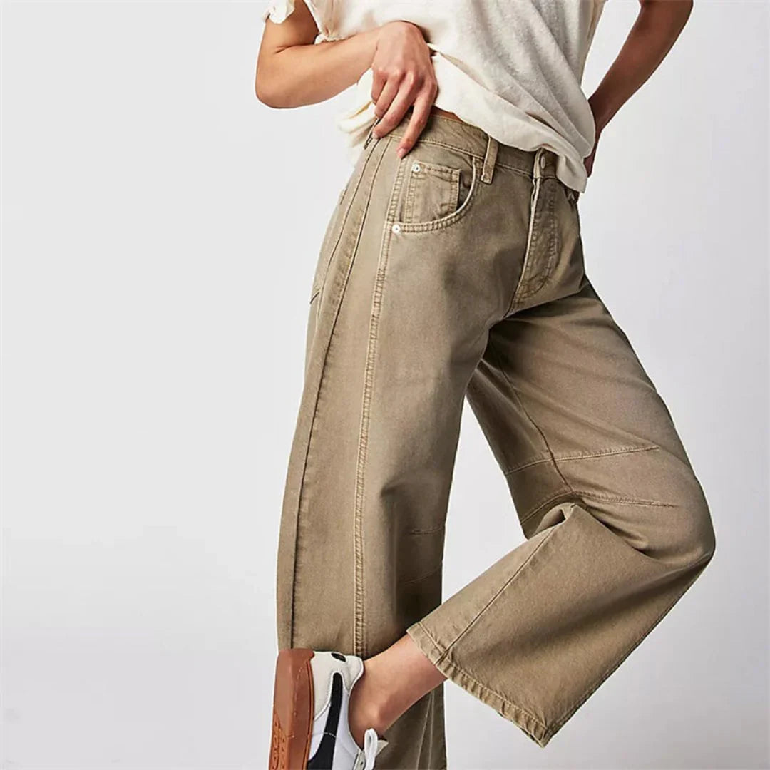 Women's Mid Rise Cropped Barrel Jeans in Heavyweight Denim