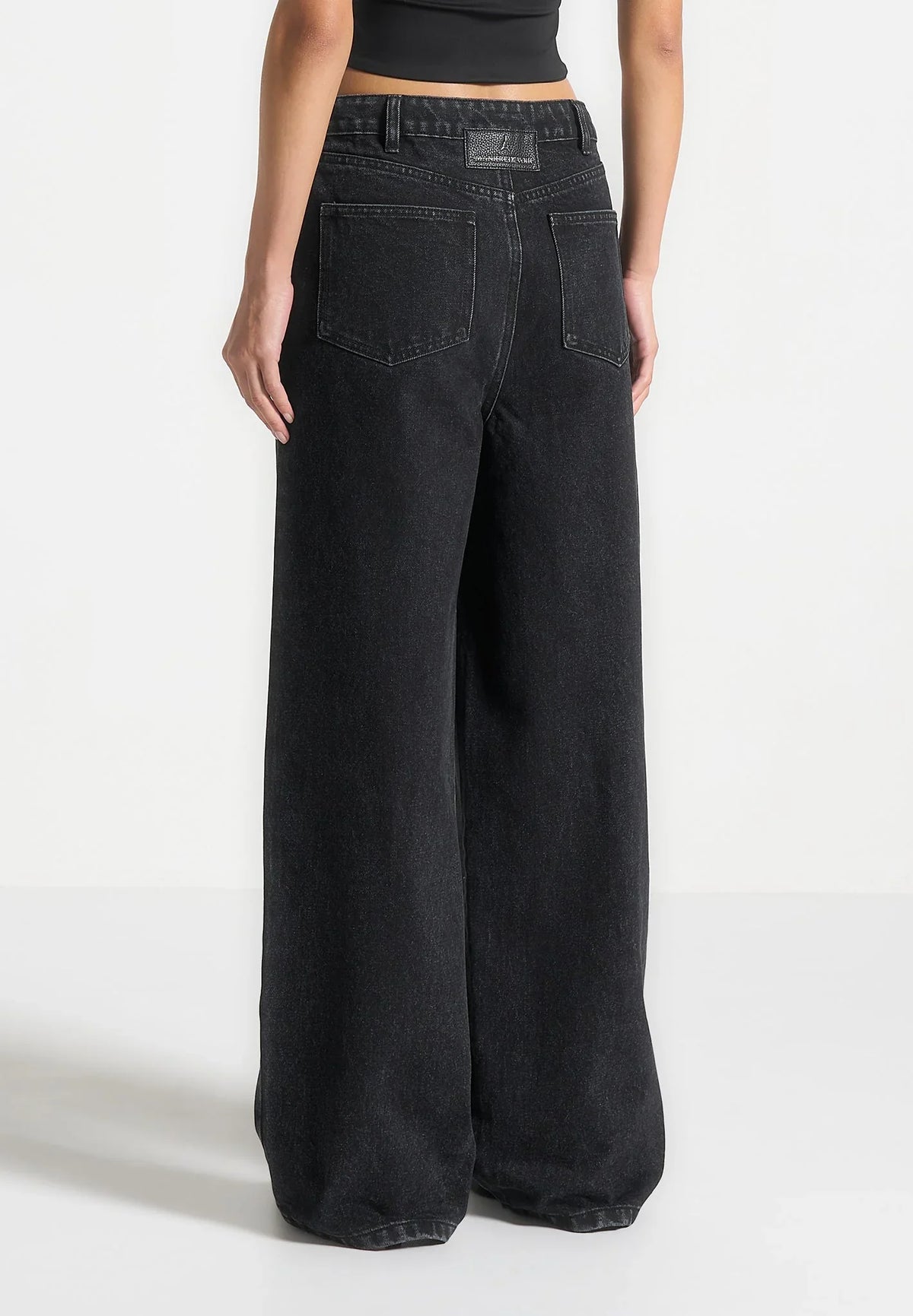 Women's Wide Leg Mid Rise Jeans with Tie Waist and Cuffed Hems