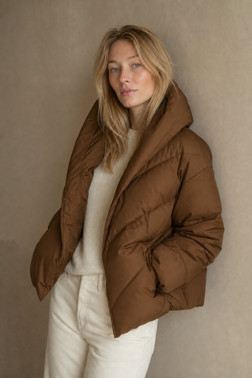 Women's Hooded Down Puffer Jacket with Zip Front and Pockets