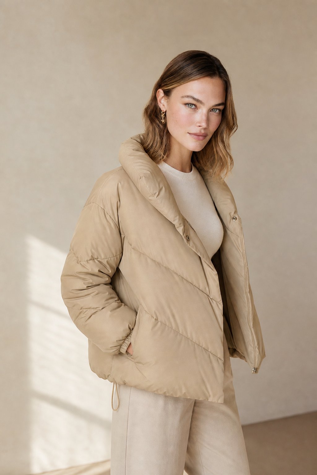 Women's Hooded Down Puffer Jacket with Zip Front and Pockets