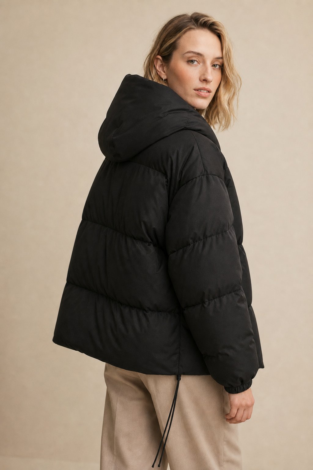 Women's Hooded Down Puffer Jacket with Zip Front and Pockets