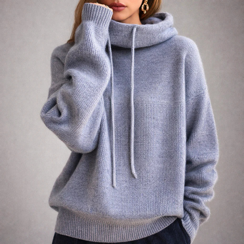 Women's Knit Hoodie with Cowl Neck and Adjustable Drawstring