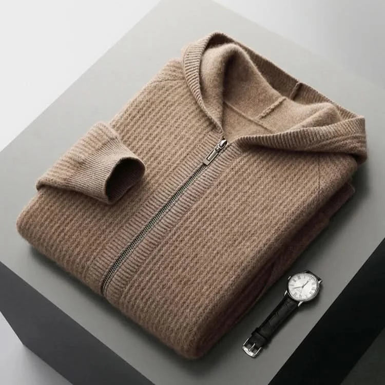 Women's Ribbed Knit Hoodie with Full Zip Front and Pockets